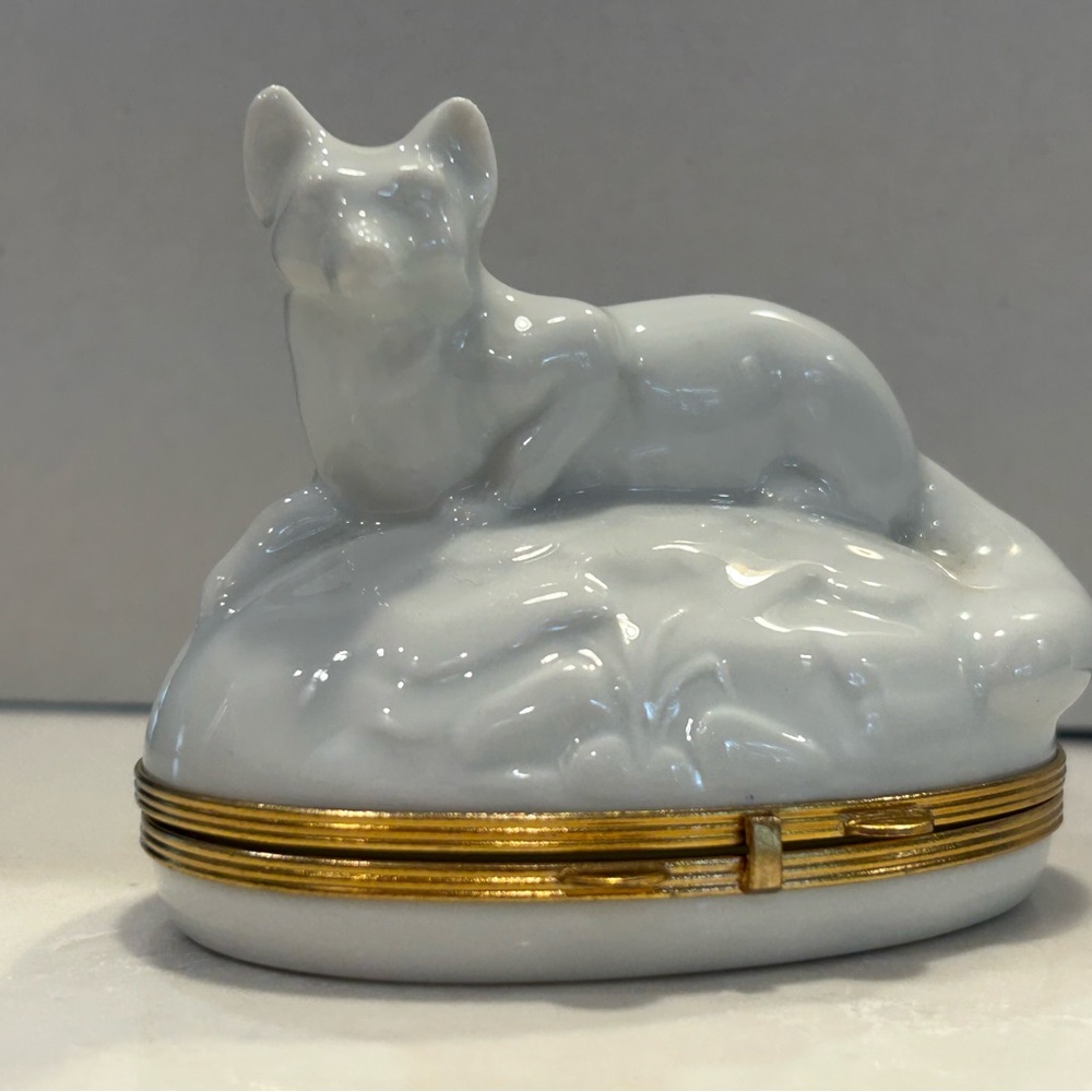 Limoges White Ceramic Fox Trinket Gift Box